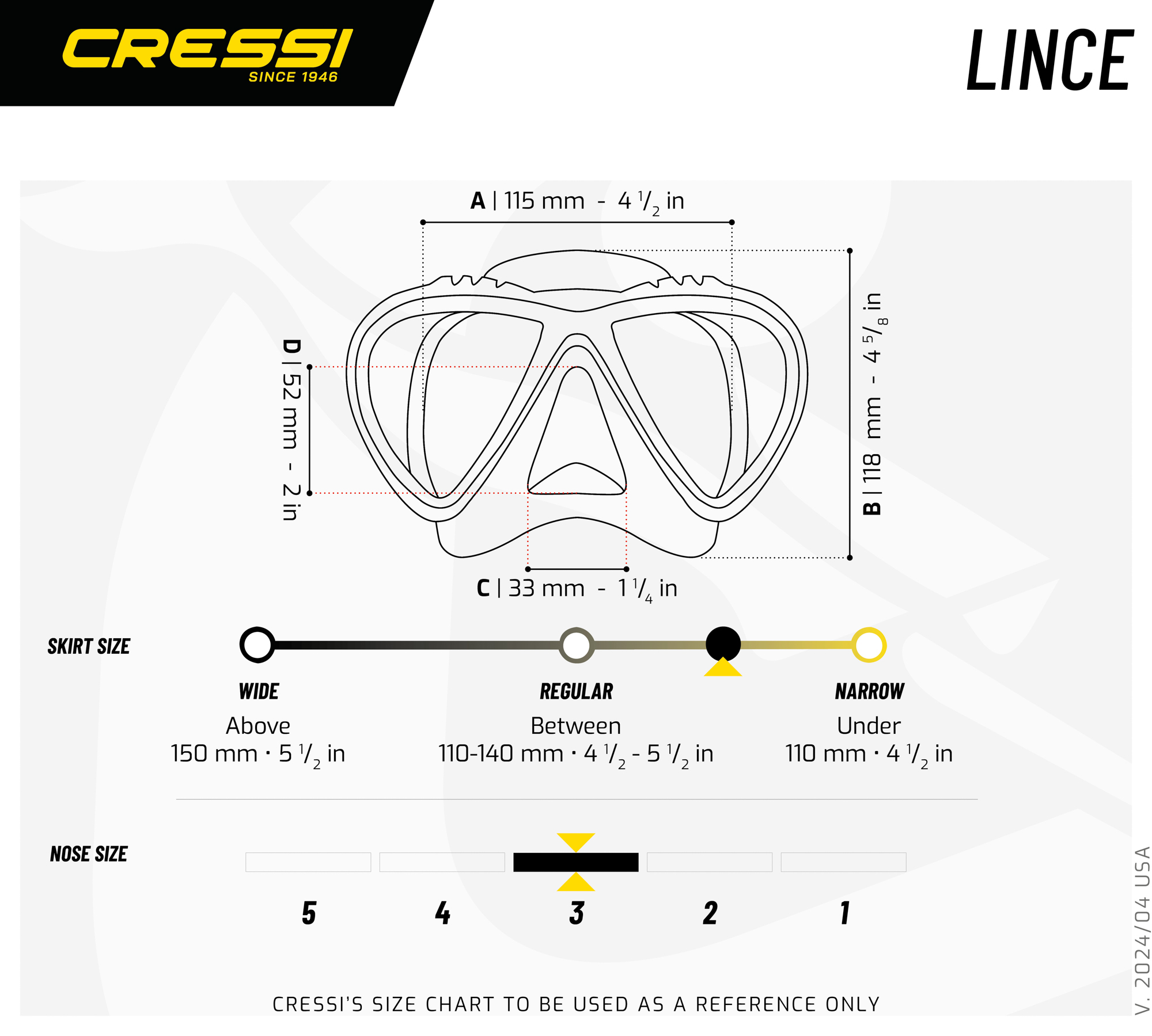 Lince dimension chart SQ